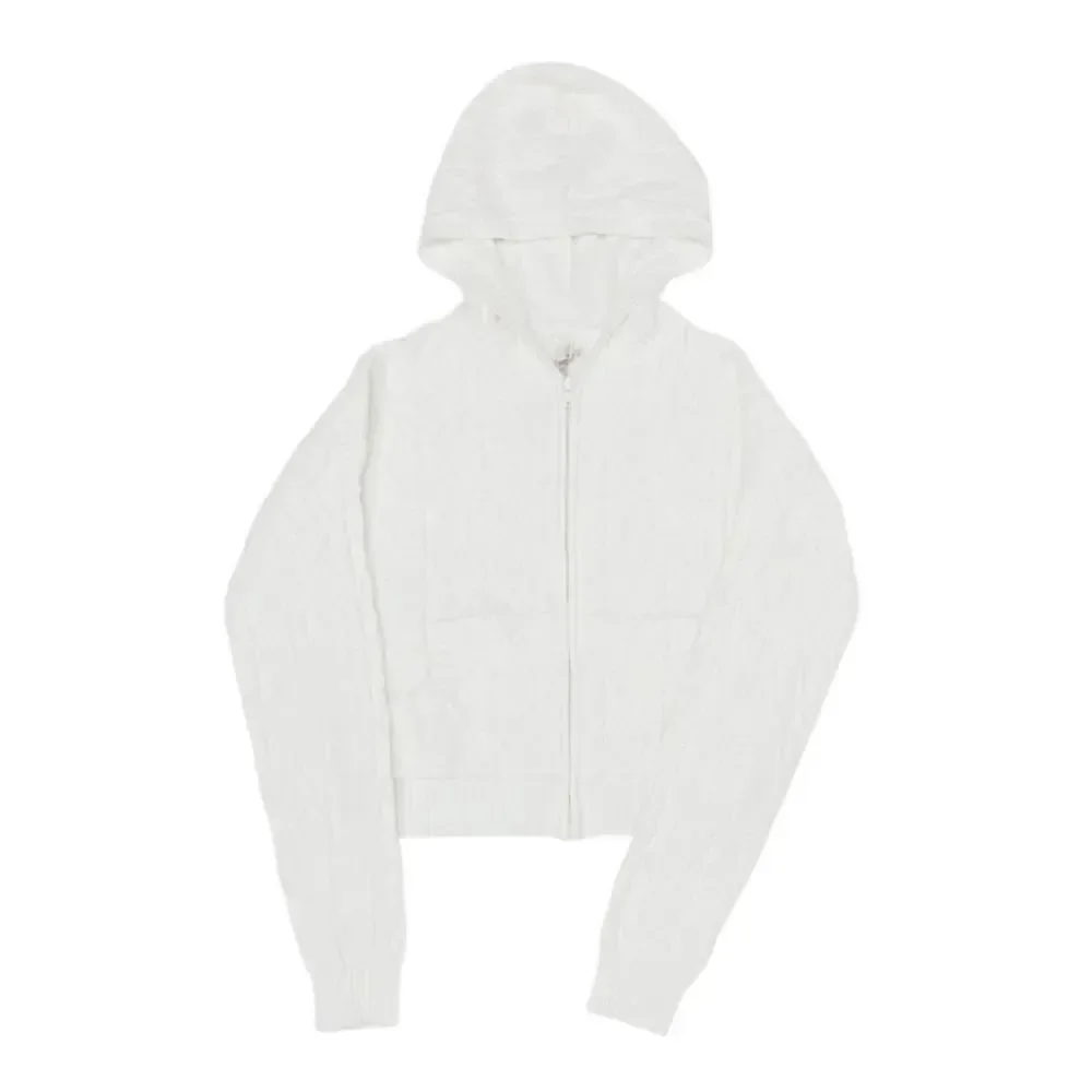 RARE SKIMS Ivory Cable Knit Shrunken Zip Up Hoodie
